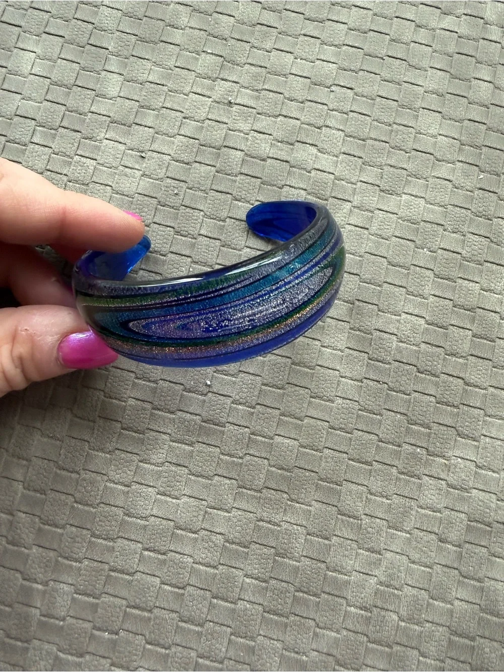 Glass Blue and Green Swirl Bangle cuff bracelet